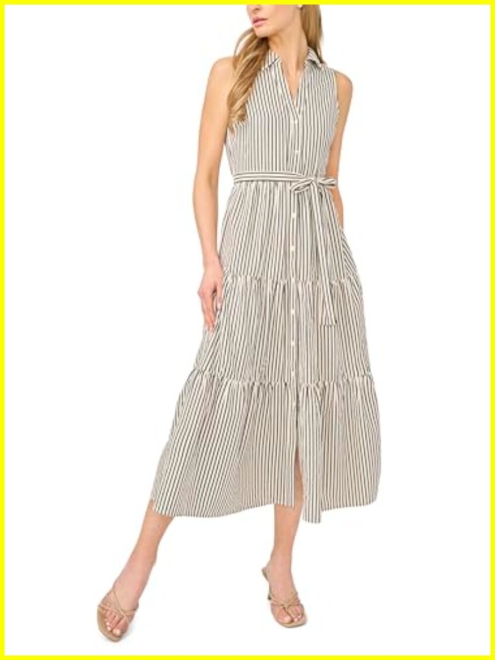 CeCe Women's Sleeveless Collared Button Down Midi Dress